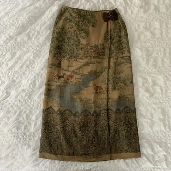 Vintage Womens Polo Ralph Lauren Skirt Western Dog Country Style - Size 16 EUC - Picture 4 of 16